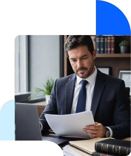 Procurador analisando processos jurídicos